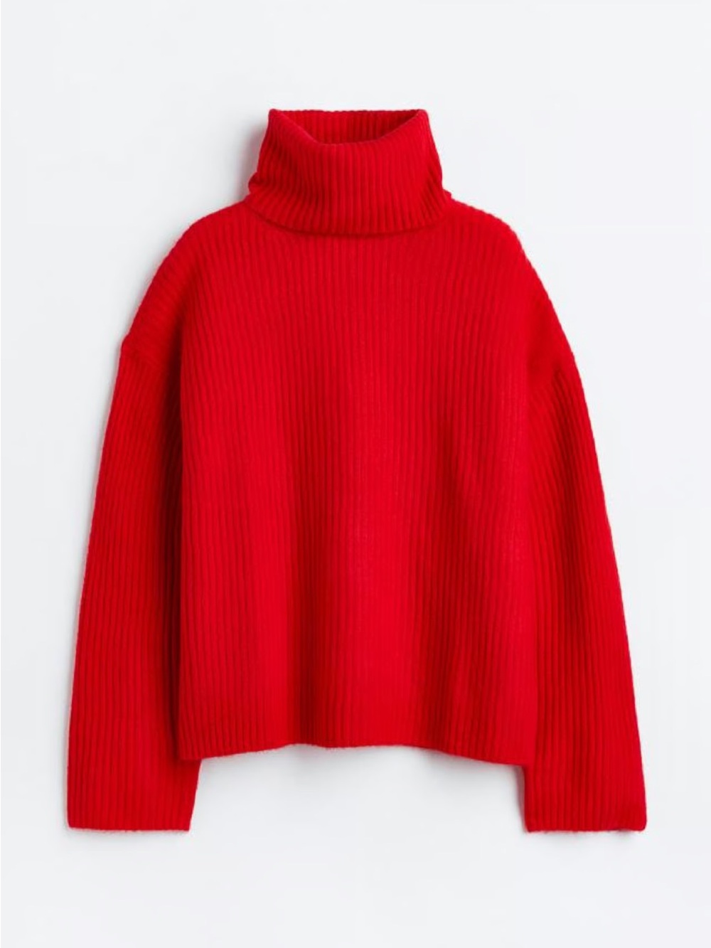 H&M Bright Red Ribbed Turtleneck Sweater Size Small